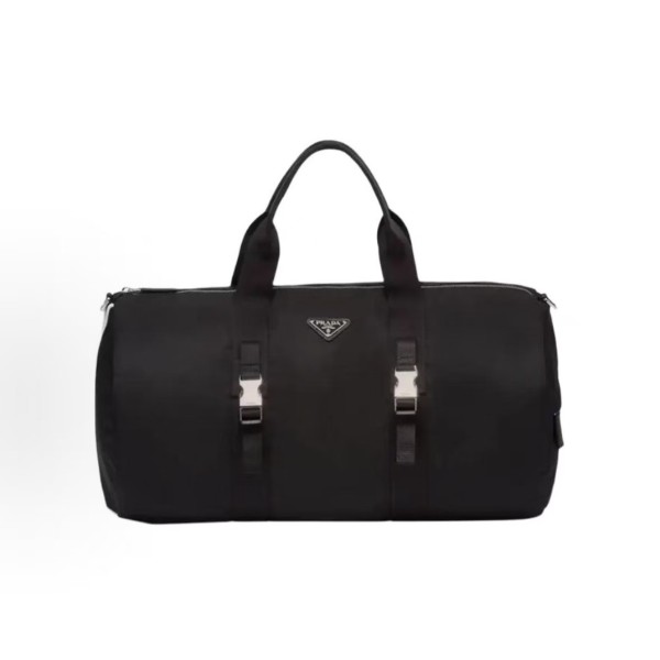 PRADA Re-Nylon 36L metal triangular logo design travel bag for both men and women, black couple style